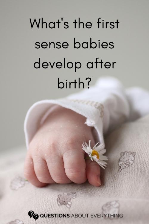 baby shower trivia question on what is the first sense babies develop after birth