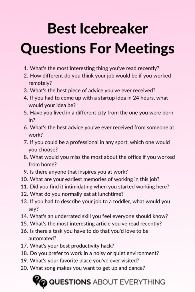 list of 20 best icebreaker questions for meetings