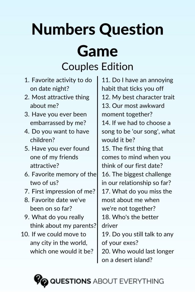 couples number question game list of 20 questions