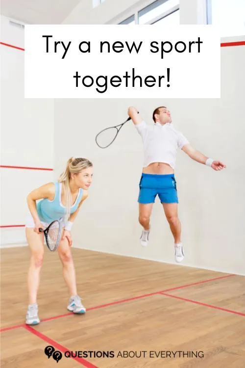 A couple playing squash. Trying a new sport is one of the best things to o on a date!