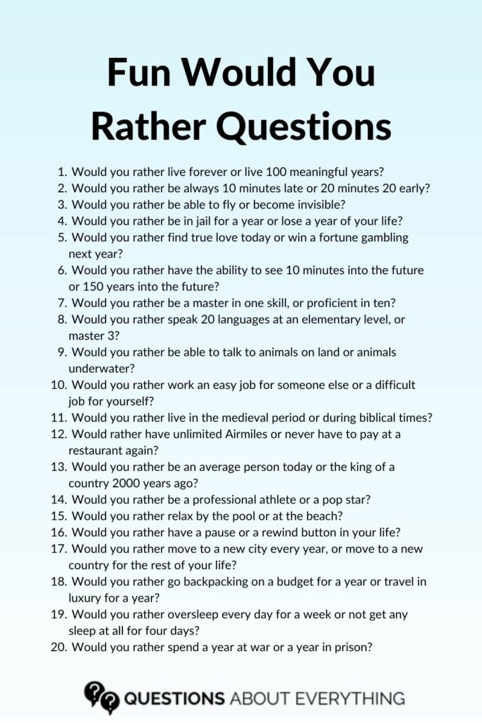 list of 25 would you rather questions